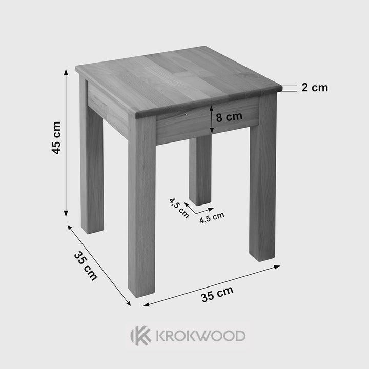 Krok Wood Hocker Tomas aus Massivholz 35x35x45 cm (Buche, 2X ohne Eingriff) 2x ohne Eingriff Buche,