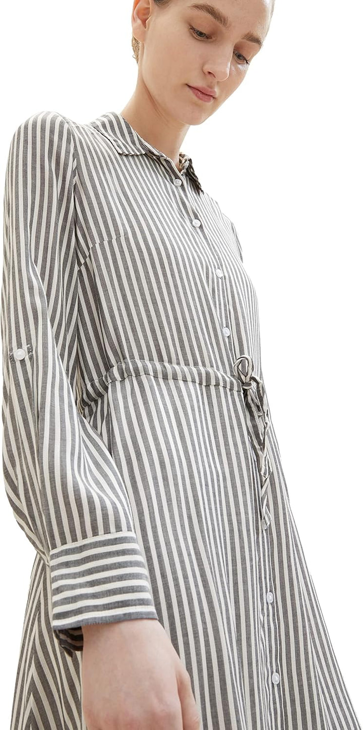 TOM TAILOR Damen 1037932 Kleid mit Streifen & Knopfleiste, 32595-navy White Dobby Stripe, 40