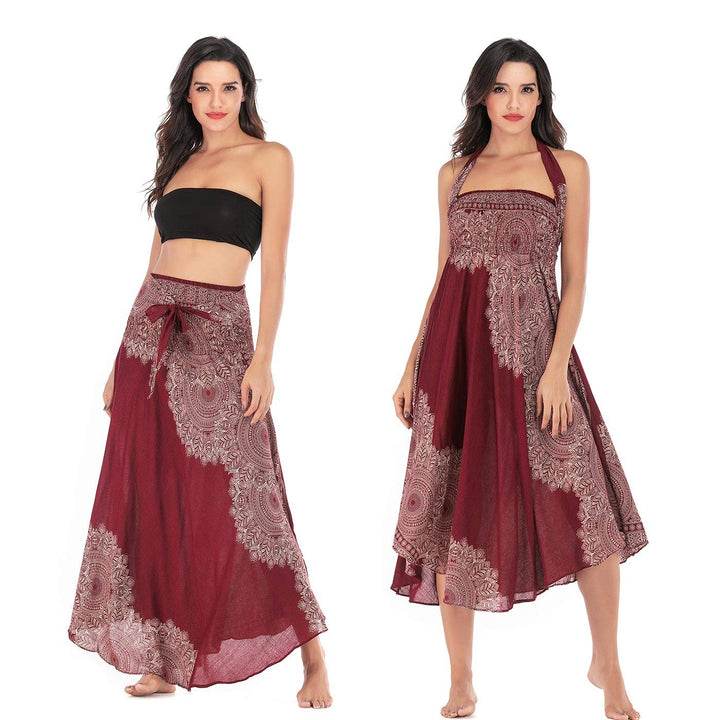 FEOYA 2 in 1 Rock Damen Lang Sommer Maxirock Boho Strandrock Blumen Hohe Taille Hippie Sommerkleid E