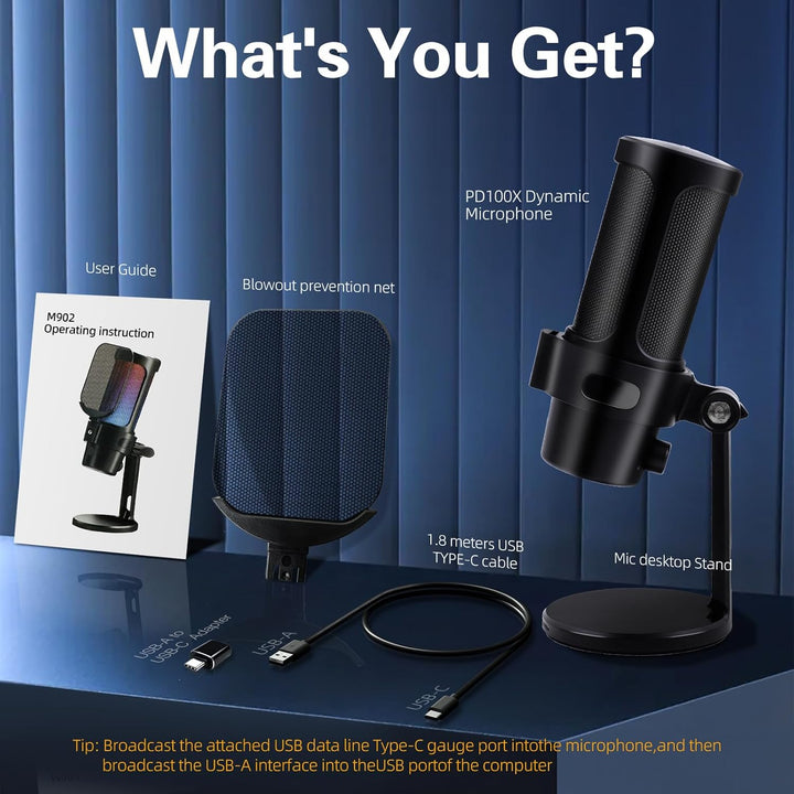 VCOM Gaming Mikrofon PC, RGB USB Mikrofon mit Mute, Pop-Filter, Gain, Gaming Zubehör Microphone für