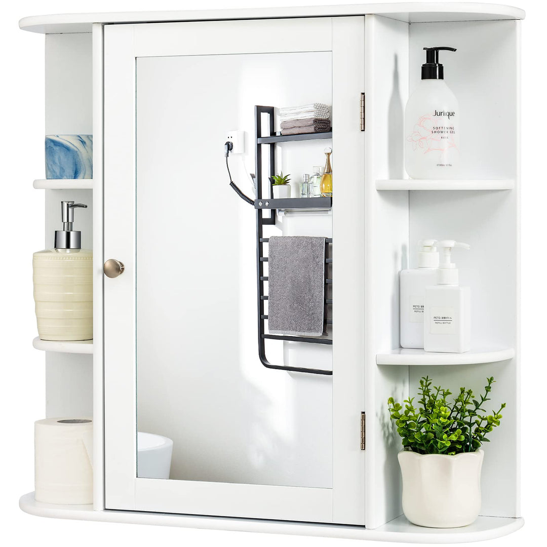 COSTWAY Spiegelschrank Badezimmer, Badezimmerspiegel mit Ablagen, Badezimmerspiegelschrank weiss, Wa