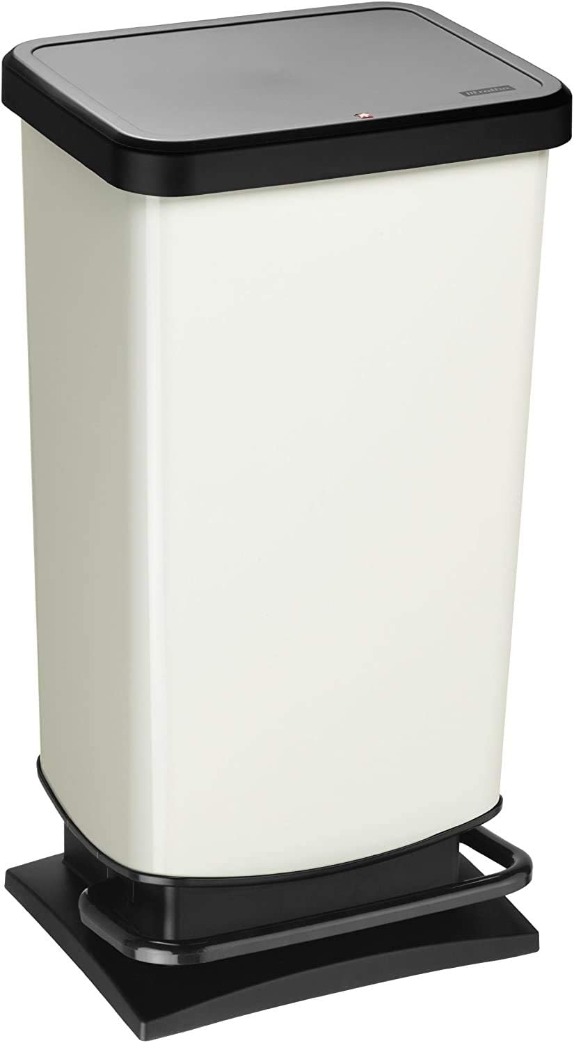 Rotho Paso Mülleimer 40 Liter mit Pedal und Deckel, Kunststoff (PP) BPA-frei, weiss metallic, 40l (3