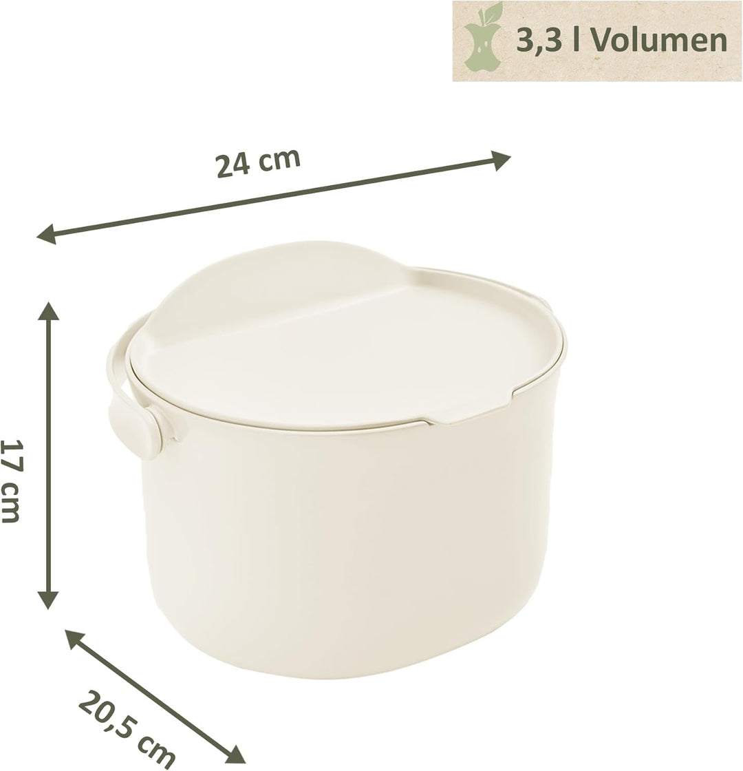 Lemodo Organko Daily cremeweiss, Biomülleimer Küche 3,3 l – formschöner Komposteimer aus recyceltem