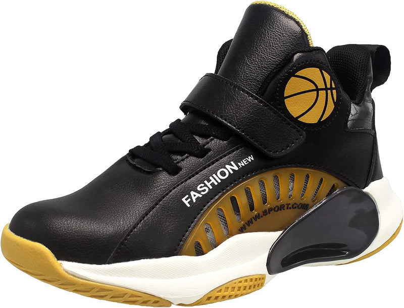 HSNA Basketball-Schuhe für Kinder Sportschuhe mit Klettverschluss Jungen Grösse 30-40 33 EU Schwarz