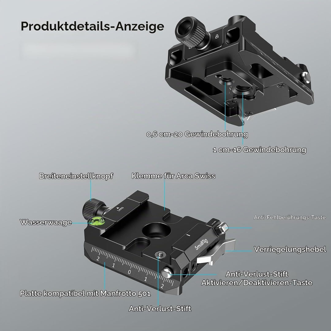 SmallRig Schnellwechselplatte und Klemme für Arca-Swiss Standard, mit Bottom Platte für Manfrotto 50