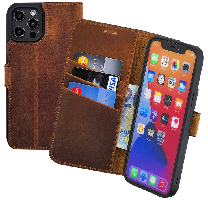 Suncase Book-Style Hülle kompatibel mit iPhone 13 Pro Max (6.7") Leder Tasche (Slim-Fit) Lederhülle