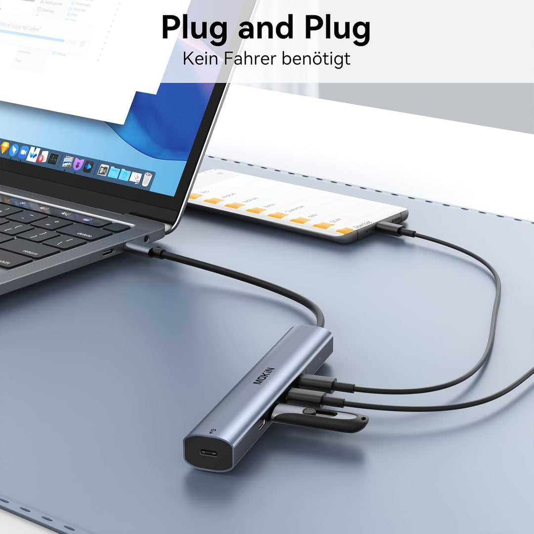 MOKiN 10Gbps USB C HUB, MacBook Adapter USB HUB mit 4K@60Hz Video Output, 100W PD Charging, USB C Da