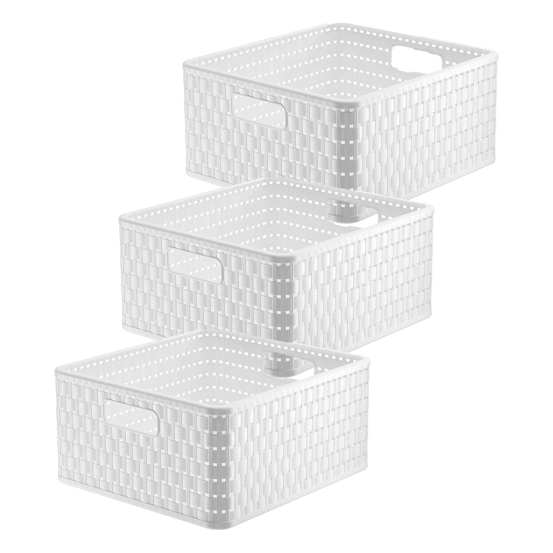 Rotho Country 3er-Set Aufbewahrungsbox Rattan-Optik, Kunststoff (PP) BPA-frei, Weiss, 14l, (32,8 x 3