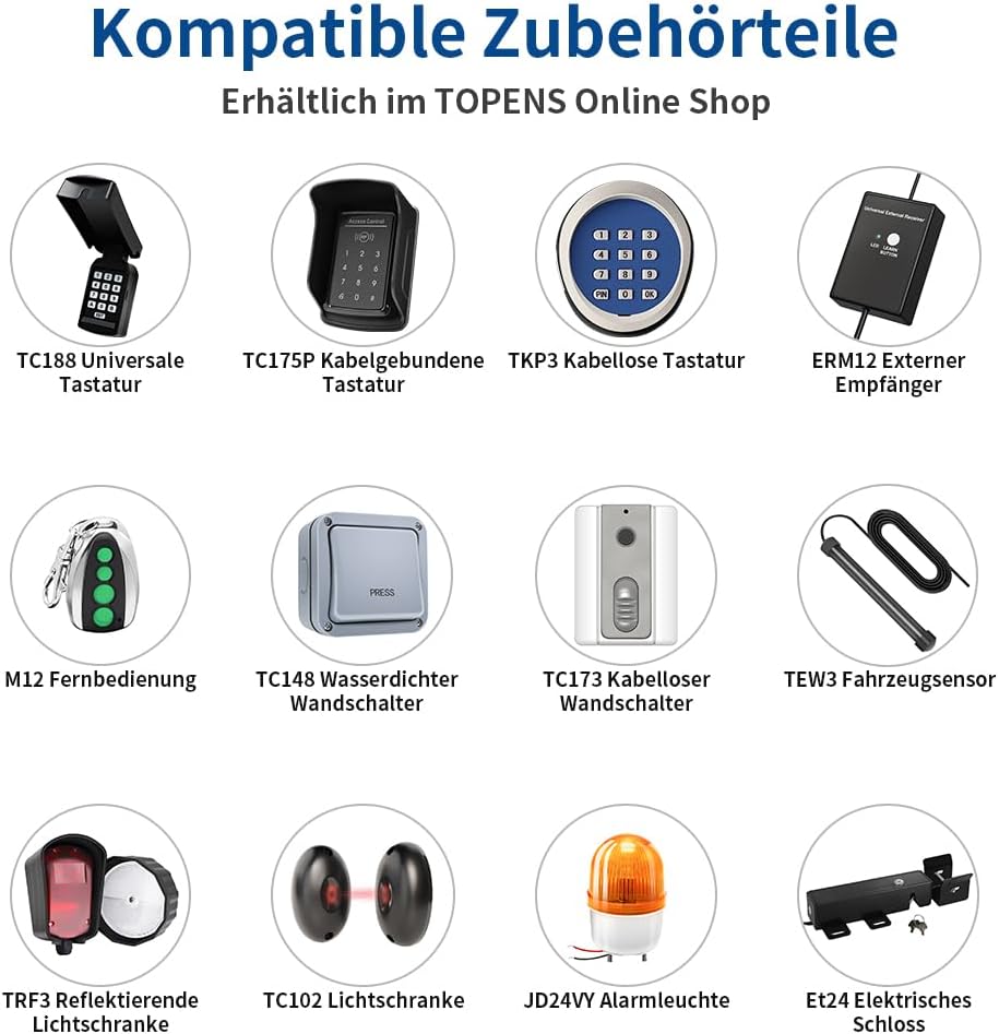 TOPENS TC196 Tuya WiFi Fernbedienung mit Smartphone Zugangskontrolle für automatische Drehtorantrieb