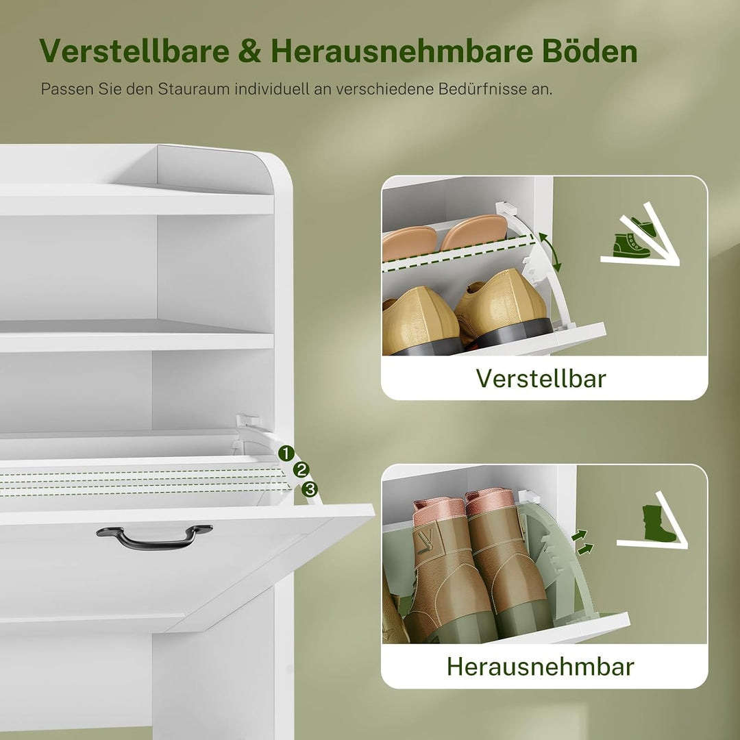 TEENFON Schuhschrank Schmal–105 cm breiter Schuhkipper mit 4 Klappen&amp;2 offenen Fächern, mit verstell