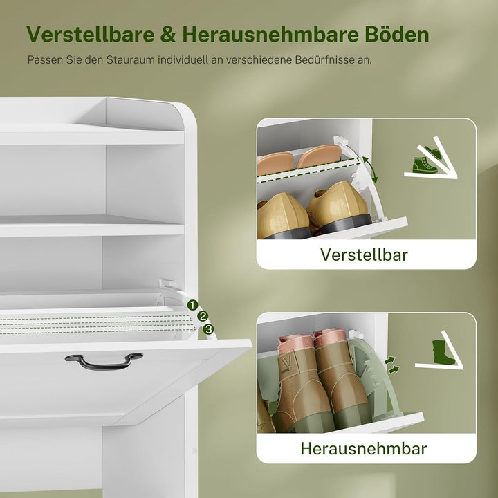 TEENFON Schuhschrank Schmal–105 cm breiter Schuhkipper mit 4 Klappen&amp;2 offenen Fächern, mit verstell