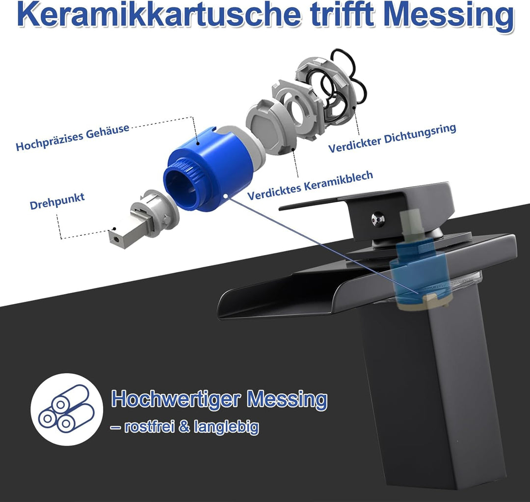 LED Einhebelmischer Waschbecken Wasserhahn, RGB 3 Farbwechsel Armatur mit Temperatursensor, Wasserfa
