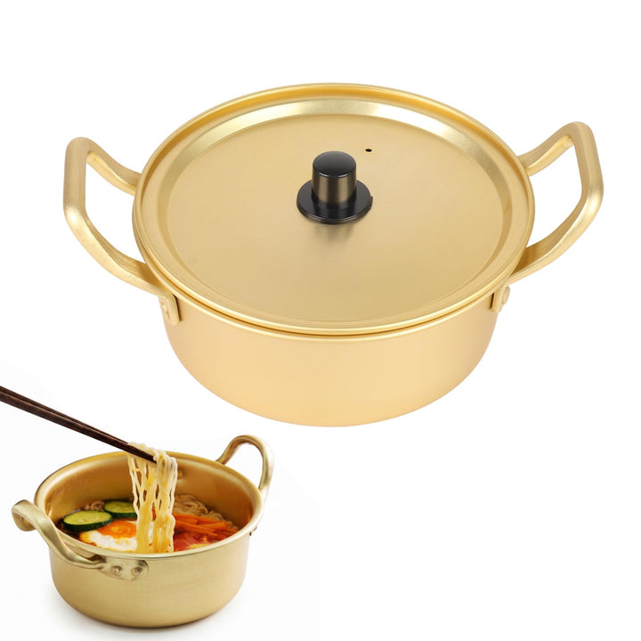 Koreanischer Ramen Topf 16cm, Aluminium, Deckel, Gelb | Nudeltopf für Ramen, Suppen, Eintöpfe, schne