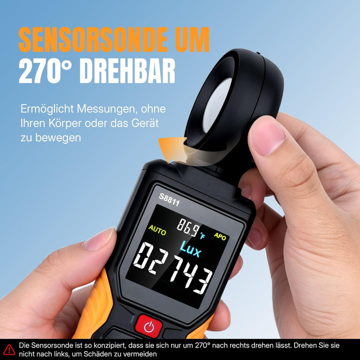Mcbazel Digitales Luxmeter, Hochpräziser Belichtungsmesser Tragbare Photometer 200.000 Lux/FC mit 27