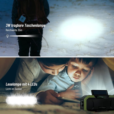 Libovgogo DF-580Pro 5000mAh Kurbelradio mit Handyladefunktion Solar, 7W IPX5 Waterproof Bluetooth La