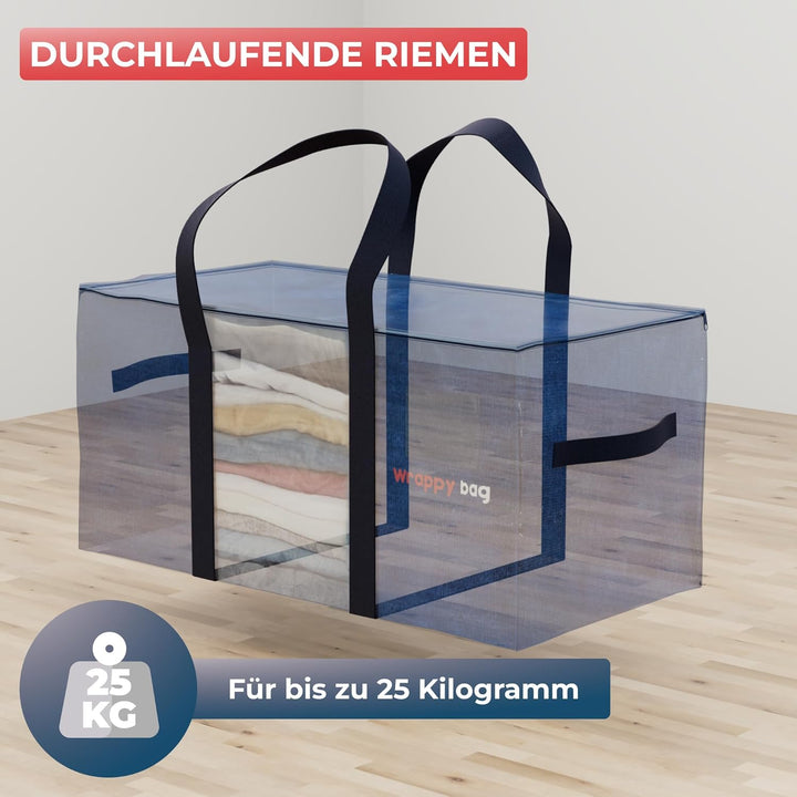 WRAPPYBAG im 4er-Pack Aufbewahrungstaschen in XXL-Format – Sichtfenster – Taschen für Umzug/Reise –