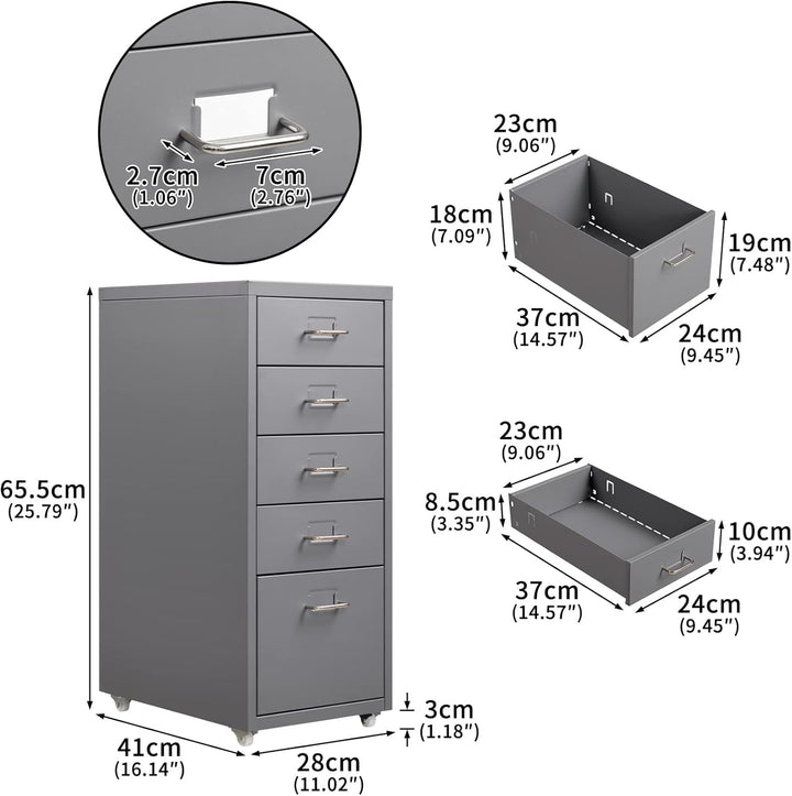 HollyHOME Mobiler Aktenschrank mit 5 Schubladen, rollender Aktenorganisator, Aufbewahrungsschrank au