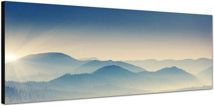 Paul Sinus Art Panoramabild auf Leinwand und Keilrahmen 150x50cm Ukraine Berge Wald Nebel Sonnenaufg
