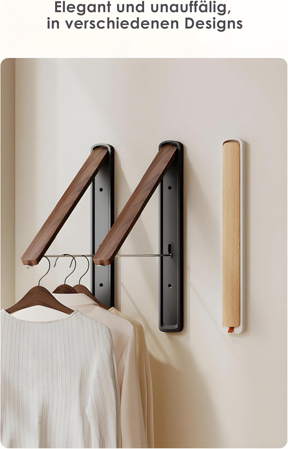 Klappbare Kleiderstange Wandmontage Aluminium – Ausziehbare Garderobe Kleiderhaken, Platzsparend, Mo
