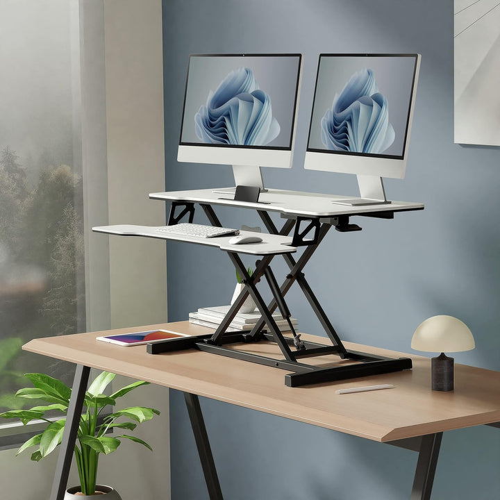 FITUEYES Höhenverstellbar Schreibtischaufsatz Büro Sitz Steh Computertisch 92 x 40 cm Stehpult mit T