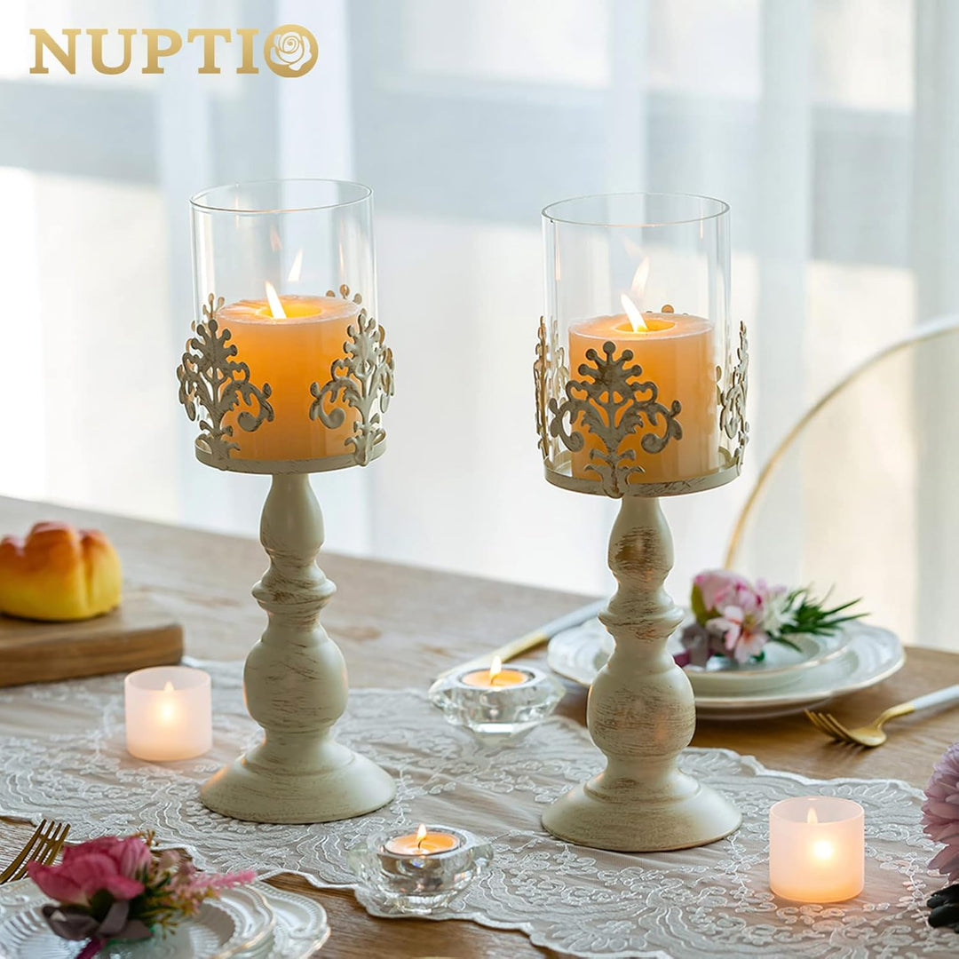 NUPTIO 2 Stücke Vintag Design Geschnitzter Kerzenständer, Hochzeit Party Weihnachten Tischdekoration