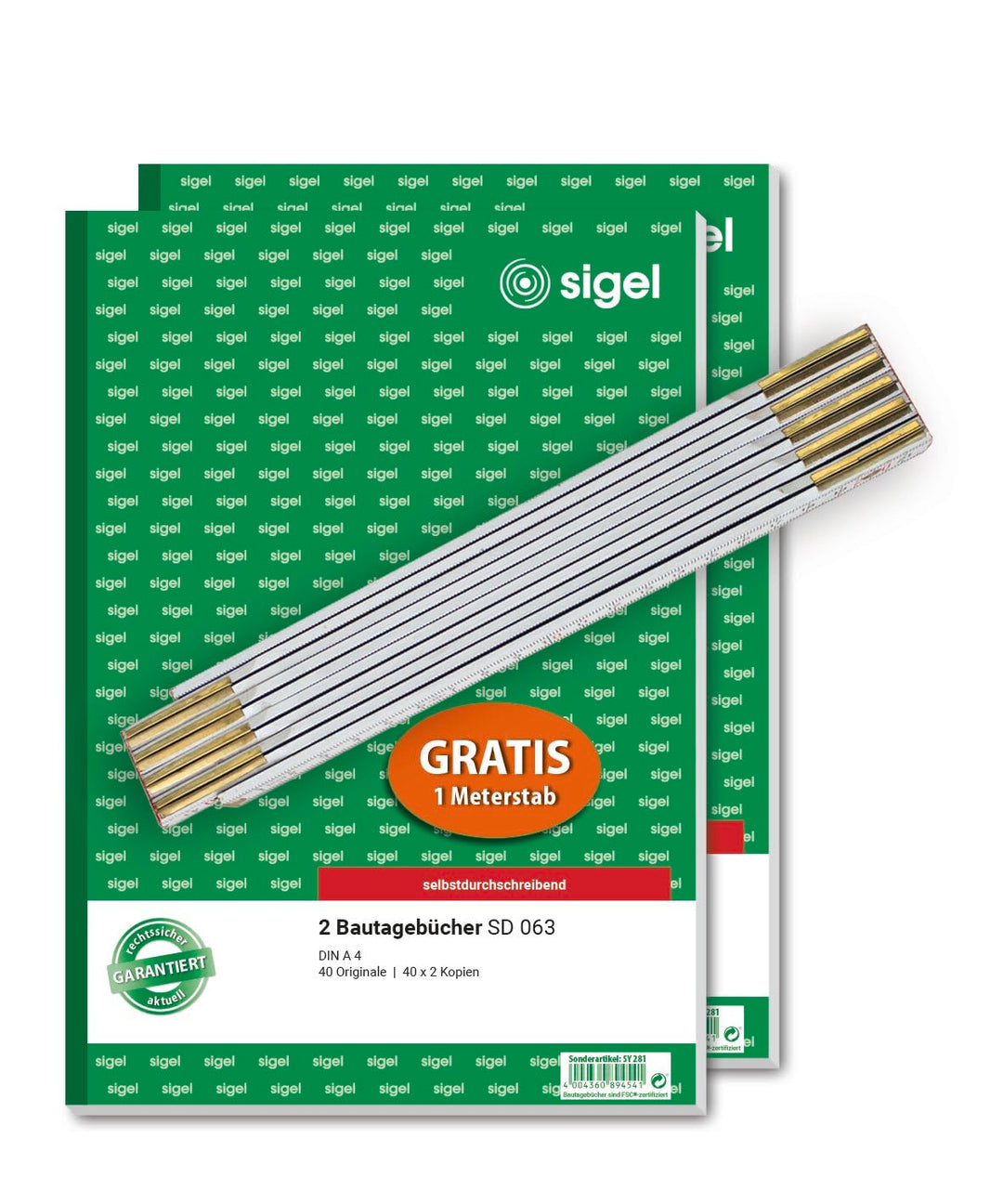 SIGEL SY281 Aktion: 2 Bautagebücher A4 (SD063), 3x40 Blatt, selbstdurchschreibend und gratis Meterst