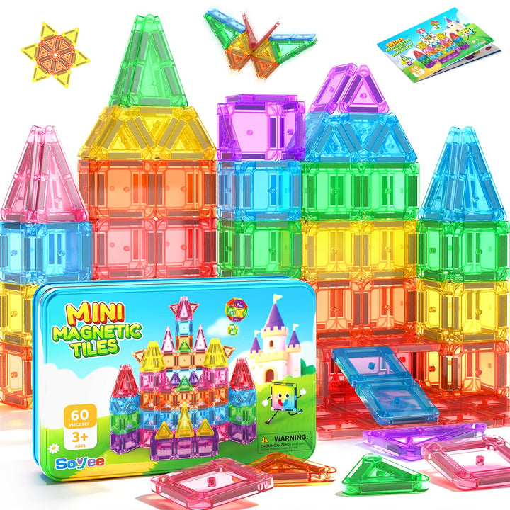Mini Magnetische Bausteine Reiseset 60PCS mit Metallbox, STEM Lernspielzeug | Tragbares Reisespielze
