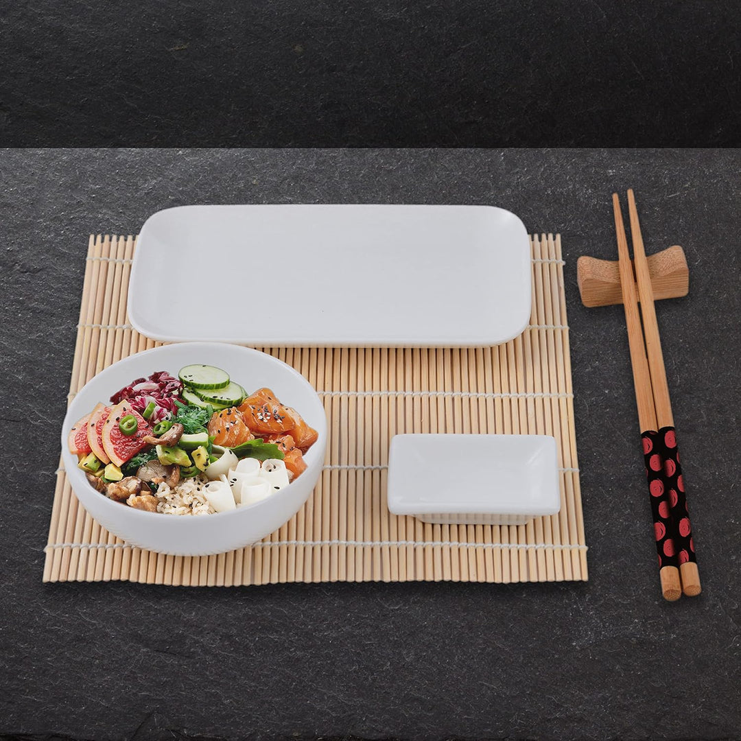 MasterPro Foodies | Sushi Set 12-teilig | Inklusive Sossenschalen, Telller, Esstäbchen und Tischdeck