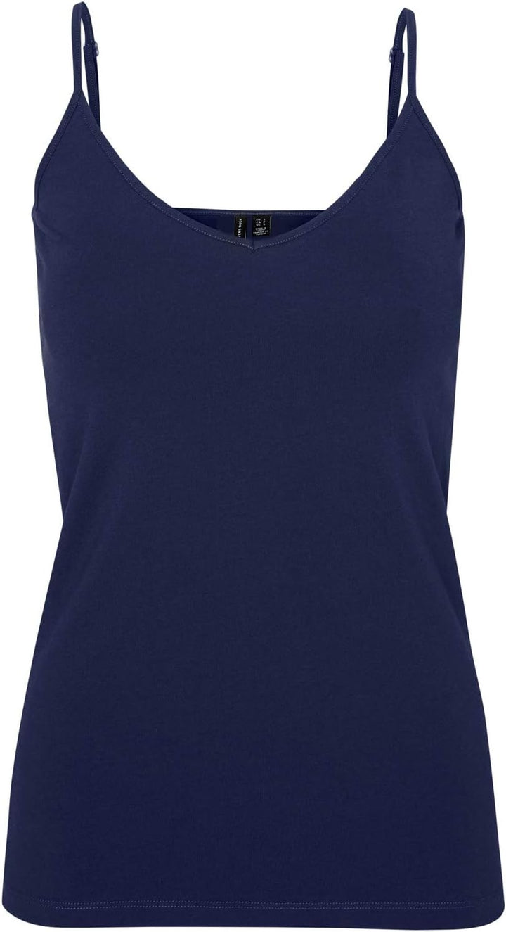 VERO MODA Damen Vmmaxi My Soft V Singlet Trägershirt / Cami Shirt L Weiss/Blau (2x Snow White/ 2x Bl