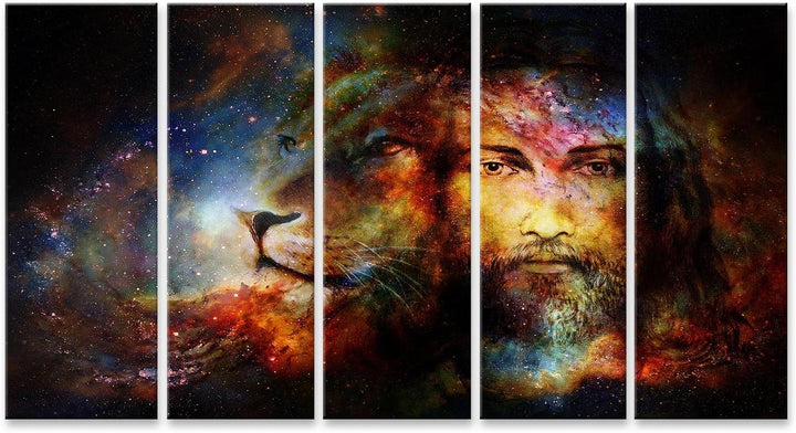 islandburner Bild auf Leinwand Jesus Mit Einem Löwen Religiös Bilder Wandbilder Poster Leinwand 160x