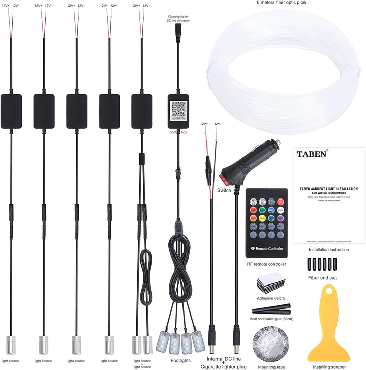 TABEN Umgebungslicht APP Control + RGB-Fernbedienung Auto Atmosphärenlicht Lampe Soft DIY Refit 8m G
