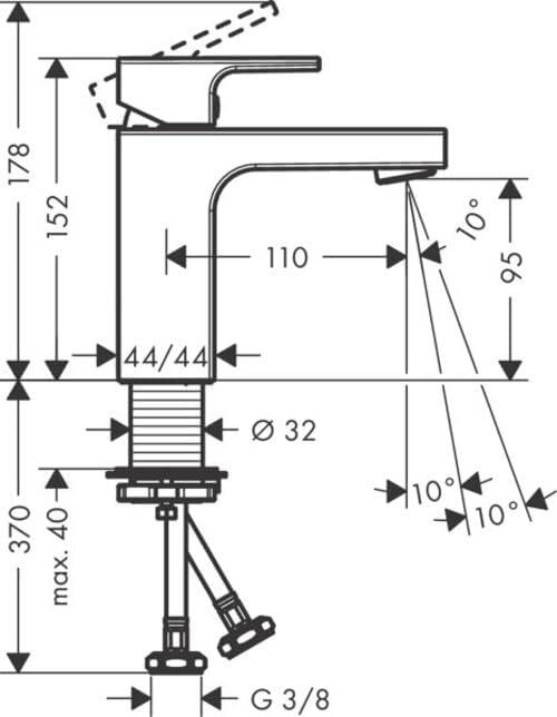 hansgrohe Vernis Shape - Waschtischarmatur ohne Ablauf, Wasserhahn Bad mit Auslauf Höhe 100 mm, Misc