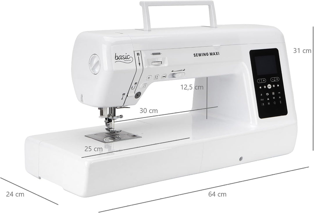 Nähwelt Flach Basic Sewing Maxi Computer-Nähmaschine – Langarm Nähmaschine mit 30 cm Durchlass, 200
