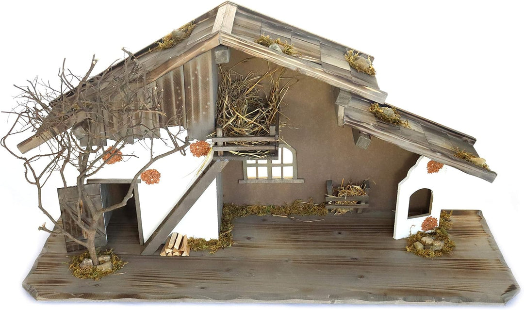 ELLUG grosser Krippenstall, Weihnachtskrippe aus Holz 100 * 36 * 52cm (OHNE Krippenfiguren)