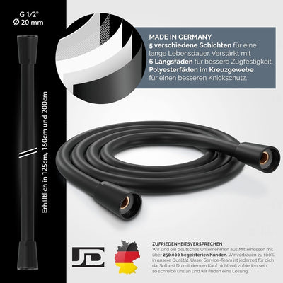 Prisma Handbrause mit Schlauch 160cm Schwarz Matt Made in Germany - Wassersparender Duschkopf mit Sc