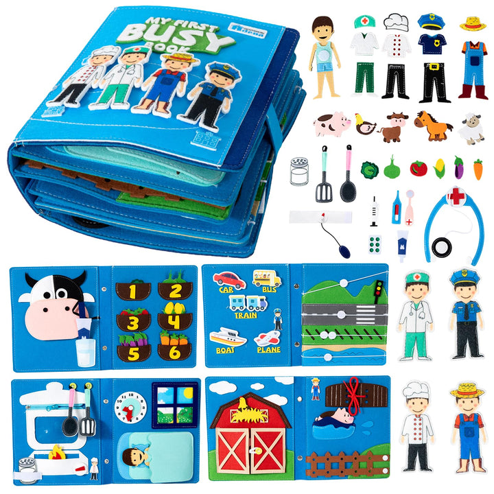 Adena Montessori Busy Book ab 3 Jahre ‒ Beruf Stoffbuch aus Filz mit 10 Seiten für Flugzeug Autofahr