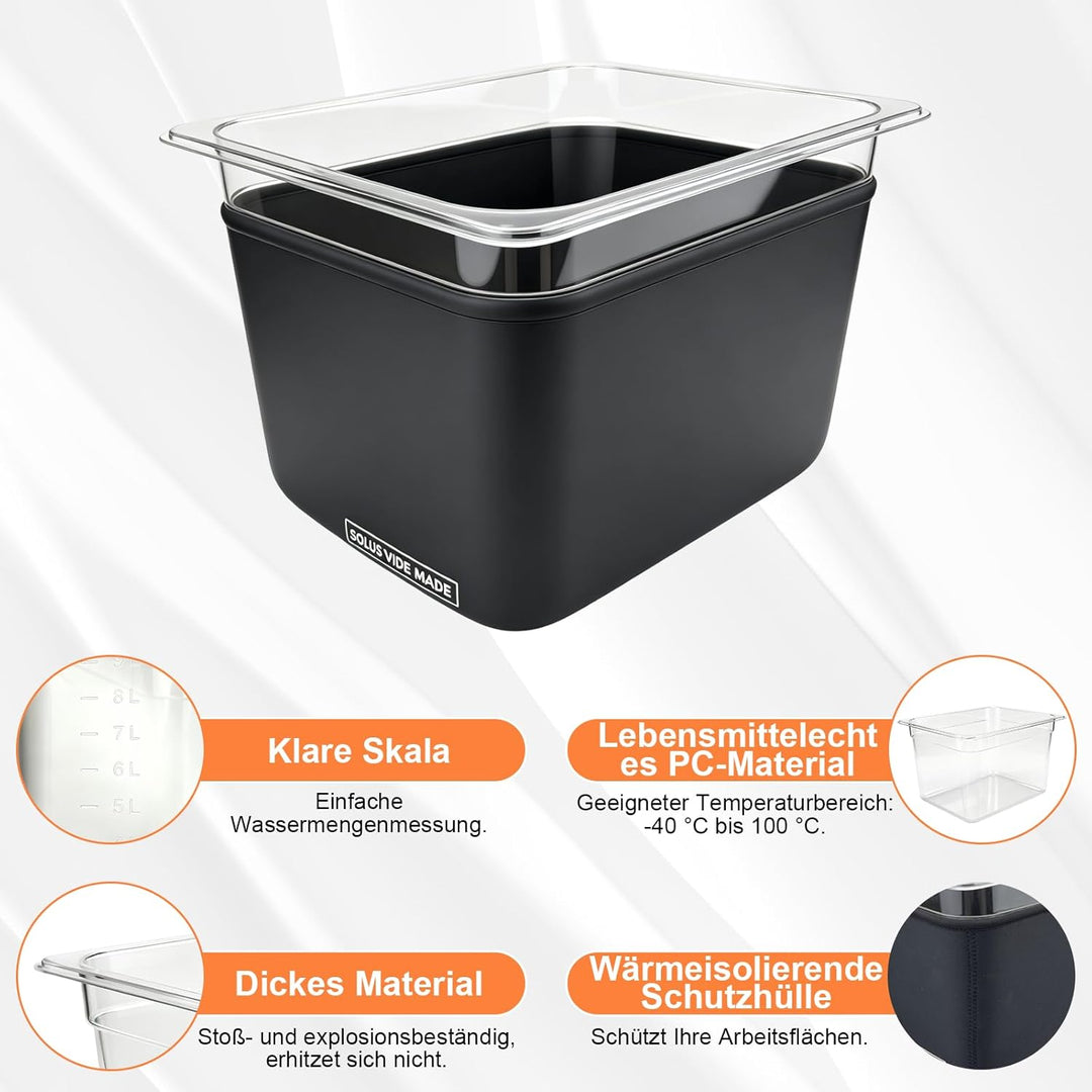 Sous Vide Behälter 12L, Sous Vide Container Deckel, Thermohülle und Rack für Meisten Sous Vide Garer