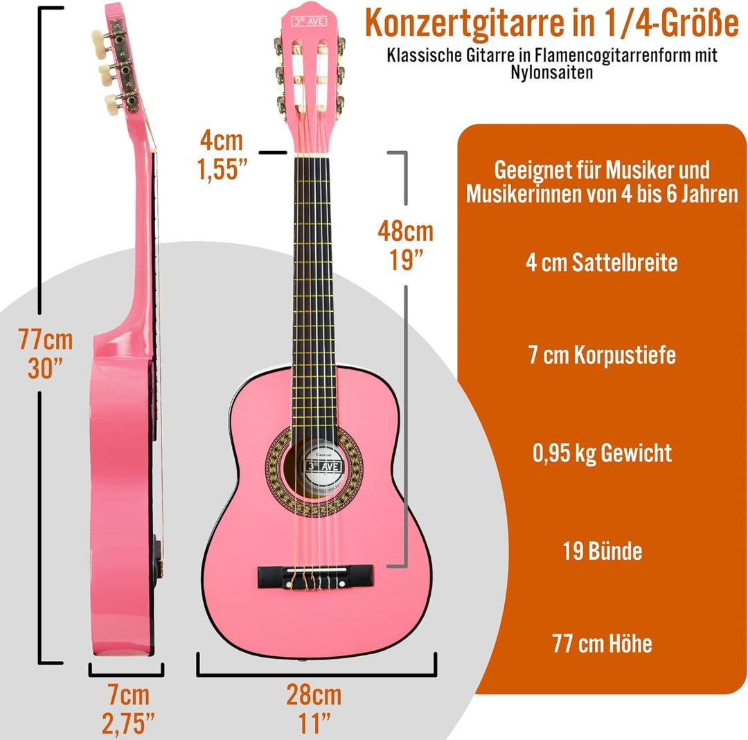 3rd Avenue 1/4 Flamencogitarren-Starterset in Kindergrösse mit Nylonsaiten – mit Tasche, Saiten – in