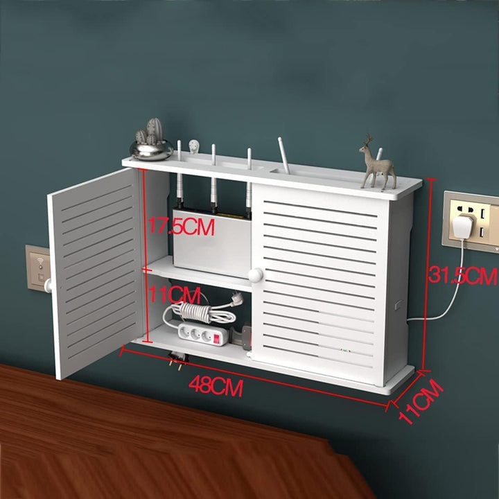 PPGE Home Router Aufbewahrungsbox Weiss, Wand TV Kabel Verstecken Box, Holz und Plastik Wandregal, C