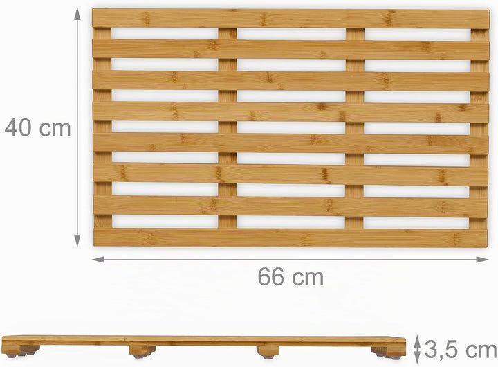 Relaxdays Bambus Badematte, 66 x 40 cm, rutschfeste Duschmatte für Badewanne, Dusche, Sauna, Indoor