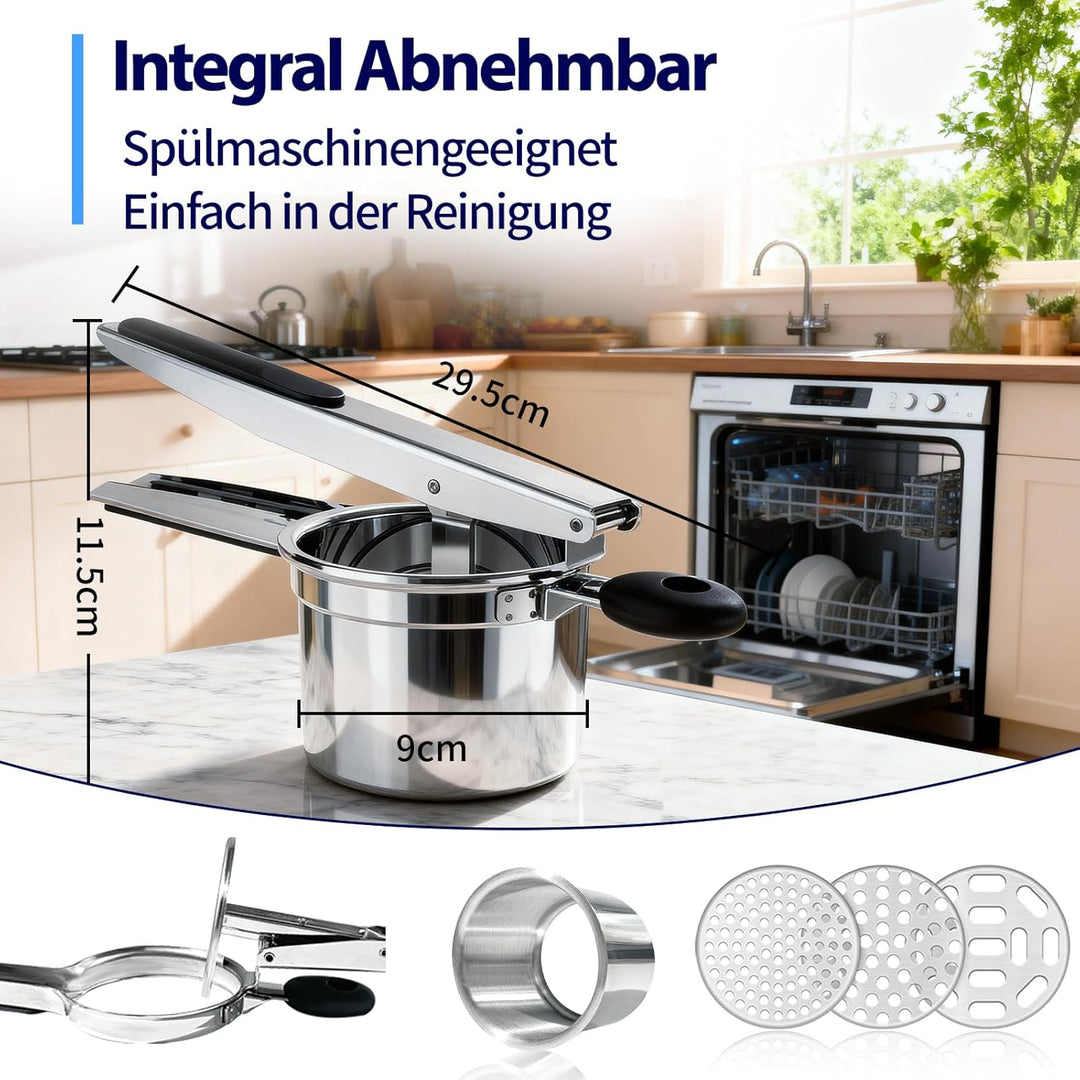 SPEENSUN Kartoffelpresse & Spätzlepresse aus Edelstahl (450 ML) mit 3 austauschbaren Sieben, rutschf