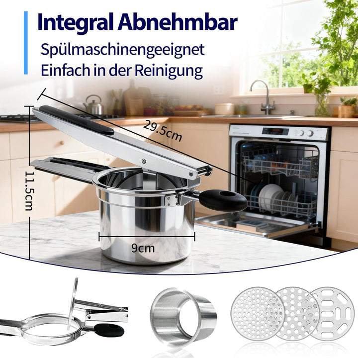 SPEENSUN Kartoffelpresse & Spätzlepresse aus Edelstahl (450 ML) mit 3 austauschbaren Sieben, rutschf