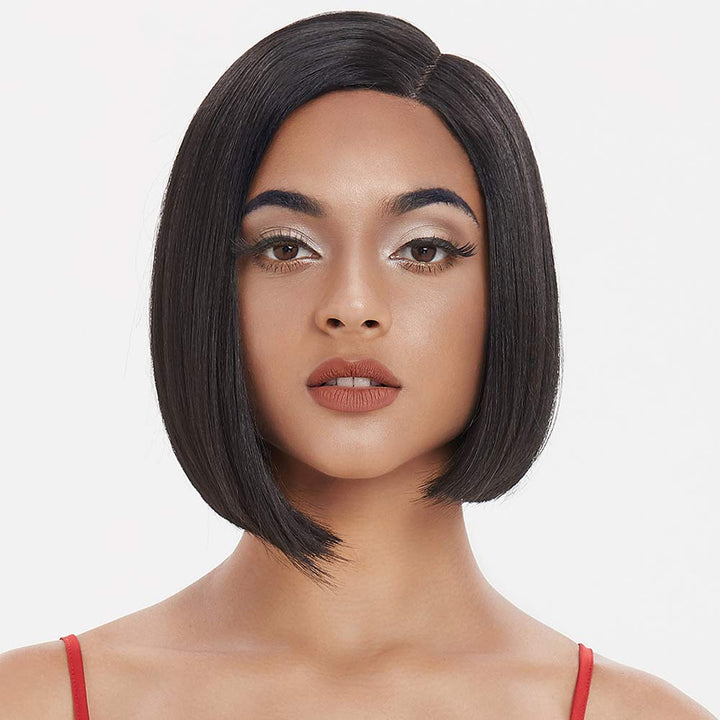 Début Lace Front Perücke für schwarze Damen Bob Perücke für weisse Damen Kunsthaar 24 cm 120g Natur