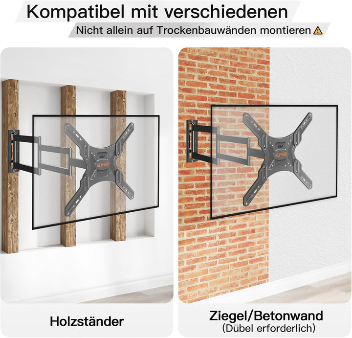 ELIVED Lang Arm TV Wandhalterung für die meisten 26-65 Zoll Fernseher, Eck TV Halterung Ausziehbar 9