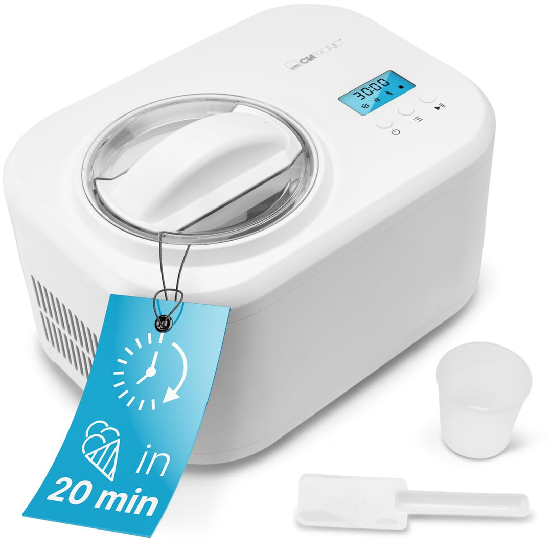 Clatronic® Eismaschine und Joghurtbereiter | Eis in 20 min. | für bis zu 1000ml | Eismaschine mit Ko