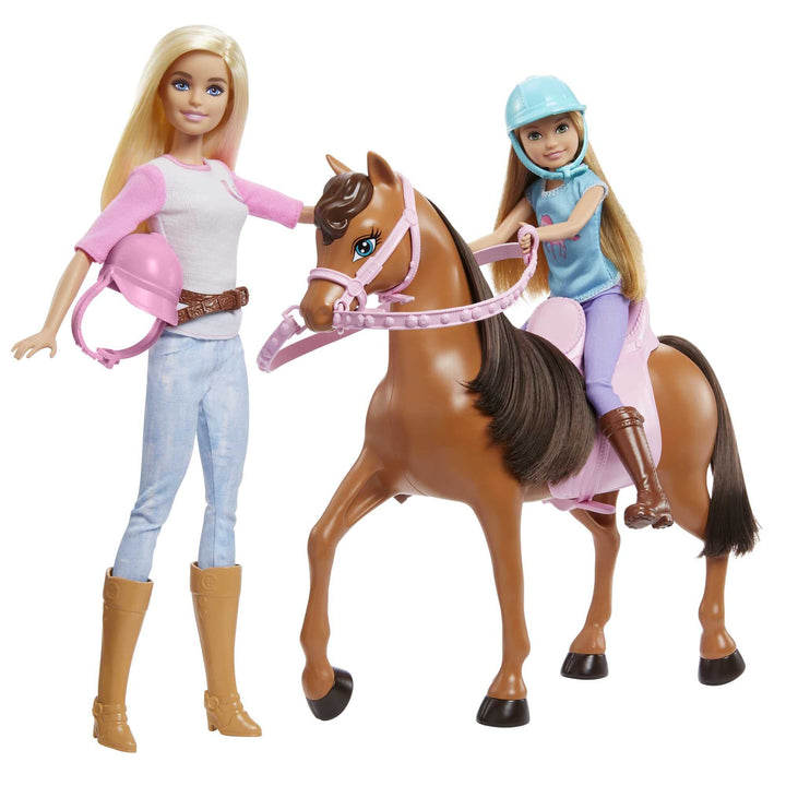 Barbie - Stacie Schwestern auf Pferd Playset mit Pferd und Sattel 2, mit Reitanzug, Spielzeug und Ge