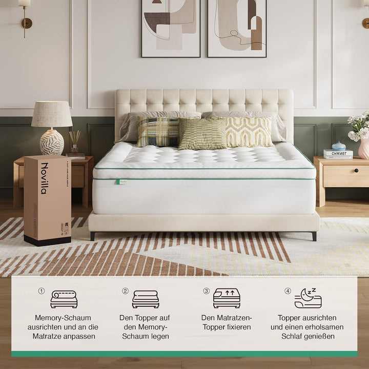 Novilla Matratzen Topper 80x200cm, 2-in-1 Abnehmbarer Gel-Memory-Schaum-Matratzenauflage, Doppellagi