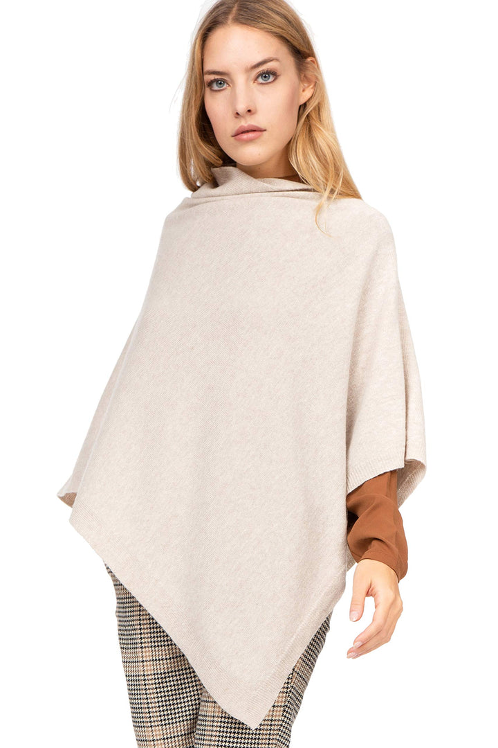 Marine Cashmere - Poncho aus Kaschmir-Mischgewebe für Damen, zart und weich, aus Kaschmir Beige, Bei