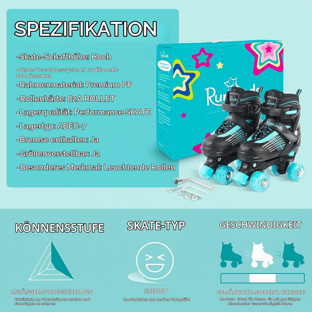 Runcinds Kinder Rollschuhe für Jungen, Kleinkinder, Mädchen 4 Grössen Verstellbare, mit leuchtenden