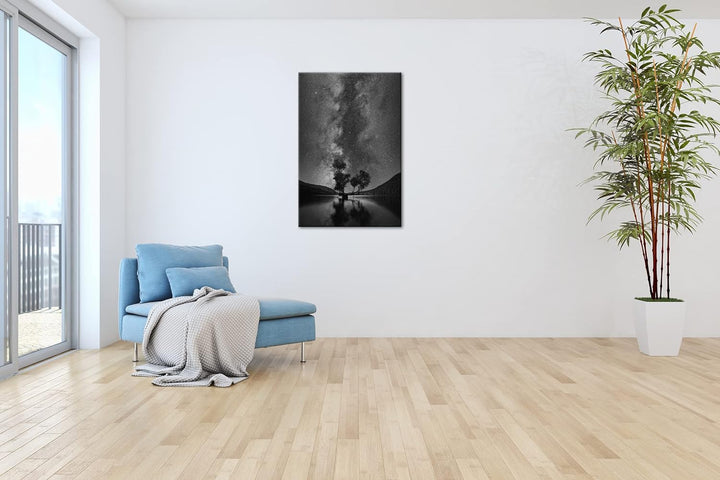 deyoli magische Nacht am See Effekt: Schwarz&amp;Weiss, Format: 80x60 als Leinwandbild, Motiv fertig ger
